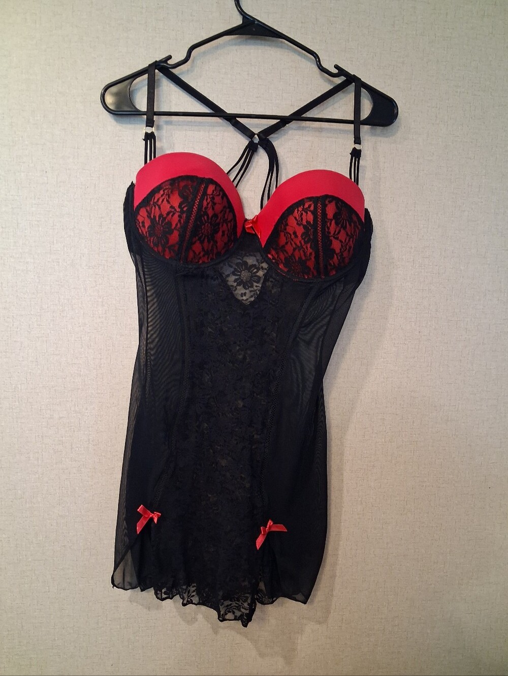 Pink & Black Lace Bustier Chemise with Strappy Back Sz 2X